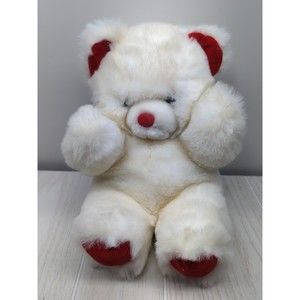 America Wego Teddy Bear Plush White red nose bow ears feet Medium Huggable Bear